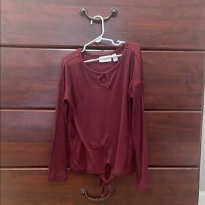 Place Red Long Sleeve Tie Front Blouse